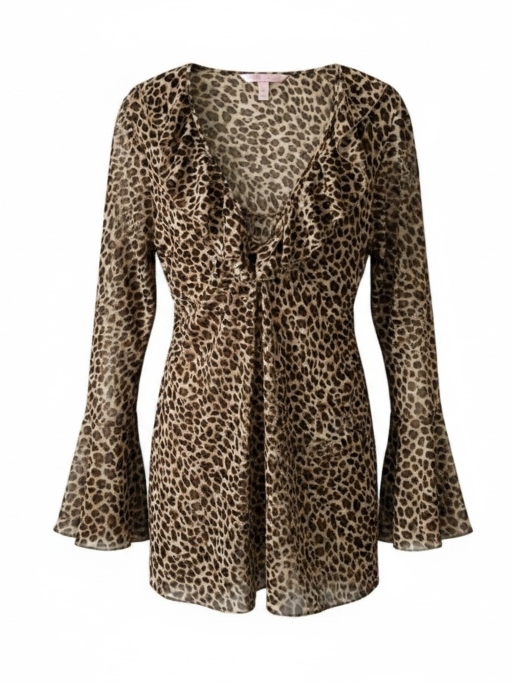 VICTORIA’S SECRET Animal Print Long Sleeve Dress Preppy Chic Black Brown Large